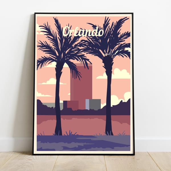 Orlando retro travel poster, Orlando travel print, USA travel art