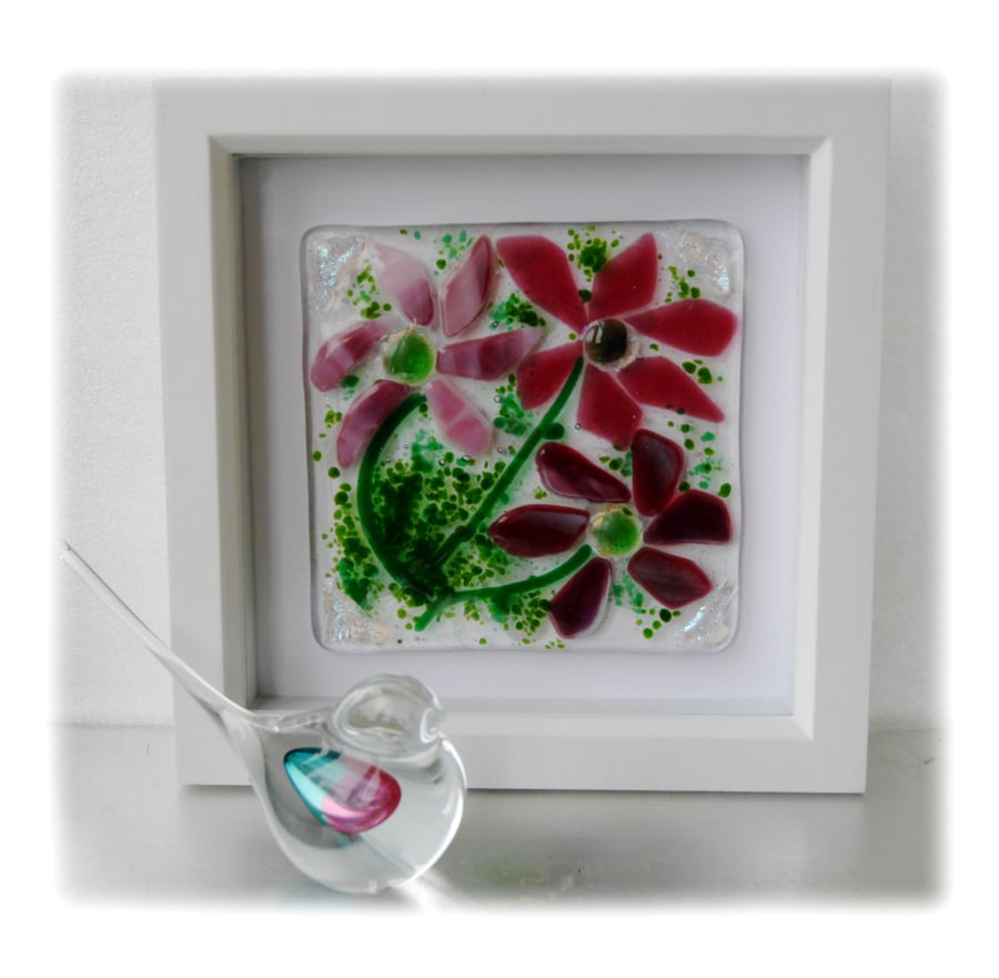 Fused Glass Flower Picture Box Framed 001