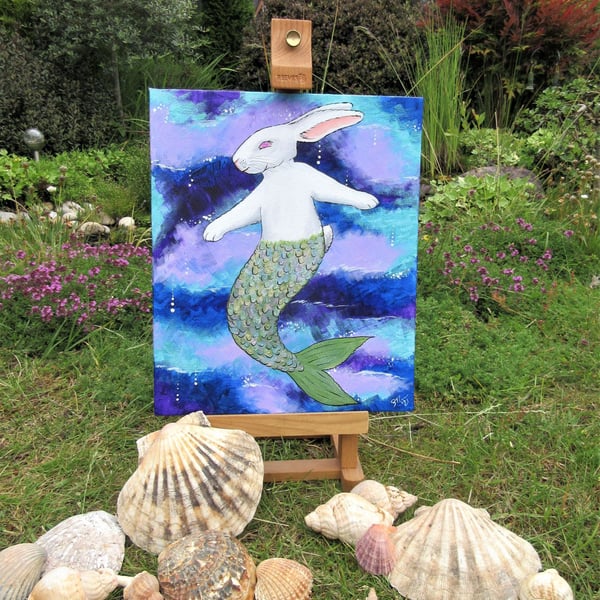 Merbunny Painting Mermaid Bunny Rabbit Fusion Original Fantasy Picture 