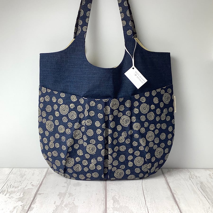 Relaxed Tote Bag - Navy Spirals