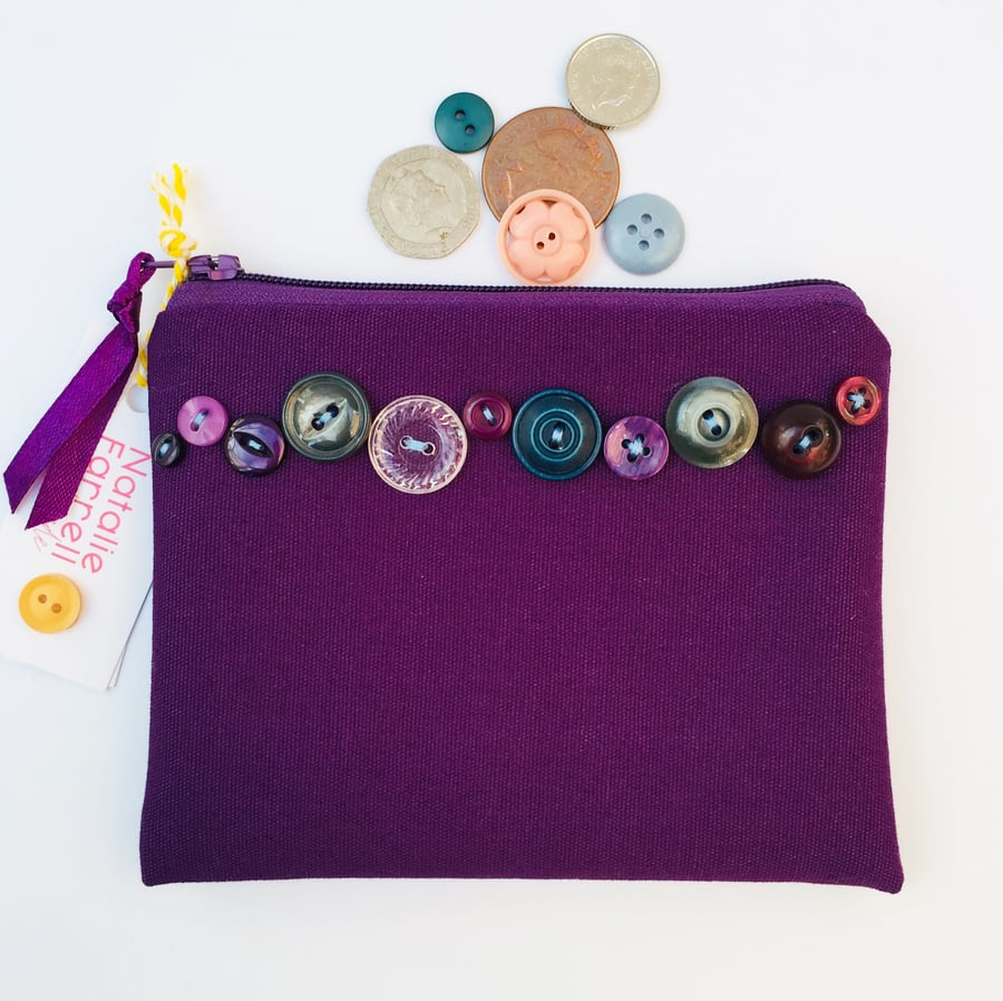 Purple Canvas Purse with Vintage Buttons