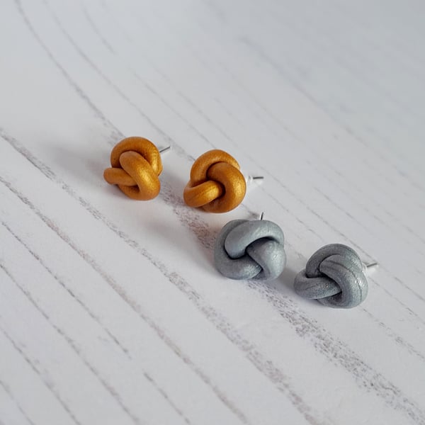 Christmas Knot style stud earrings,choose gold or silver
