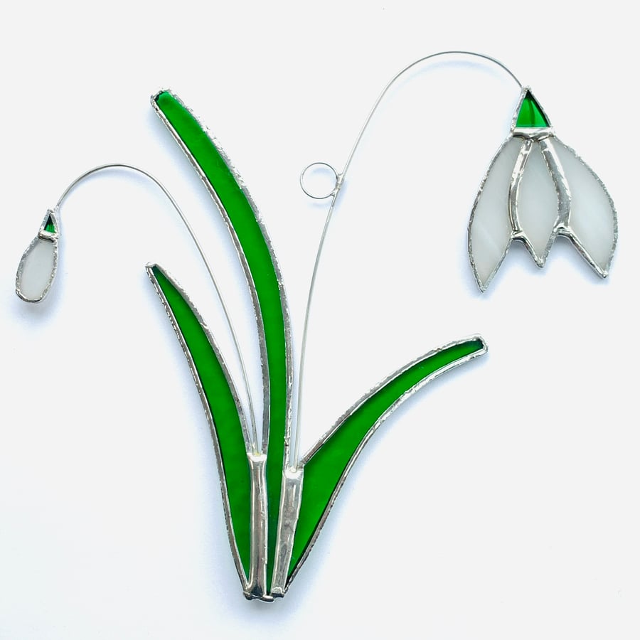 Stained Glass Snowdrop Suncatcher - Handmade Hanging Decoration