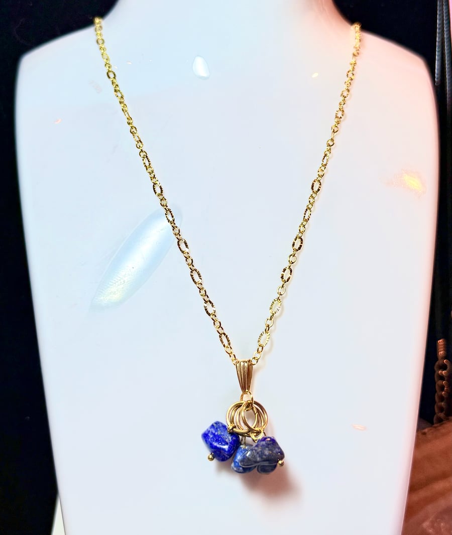 Handmade Blue Gemstone necklace with 14 Karat Gold-Plated Necklace Chain