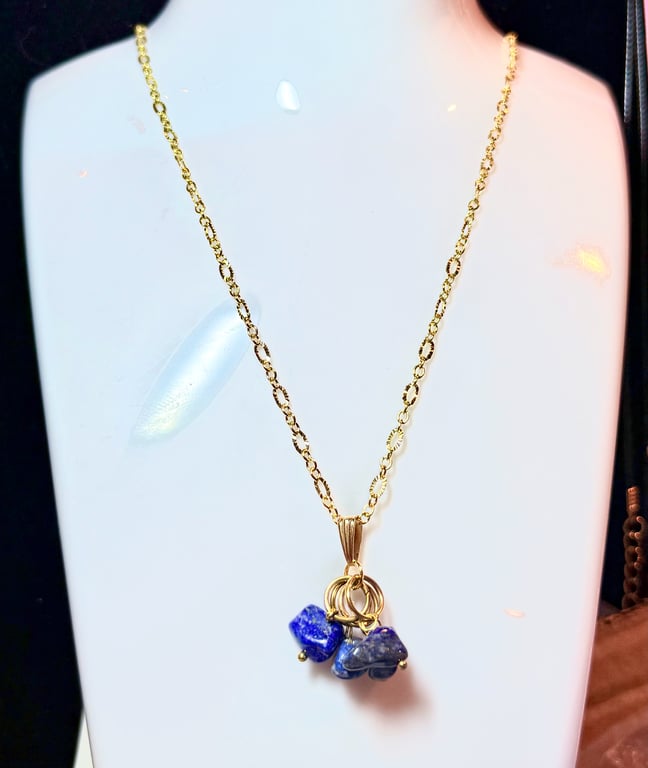 Handmade Blue Gemstone necklace with 14 Karat Gold-Plated Necklace Chain
