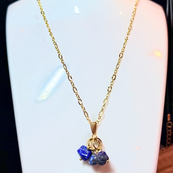 Handmade Blue Gemstone necklace with 14 Karat Gold-Plated Necklace Chain