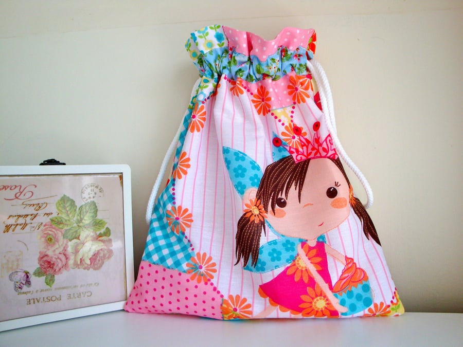Girls Drawstring bag - PE Bag - book bag  - fully lined.