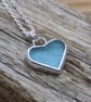 Sea glass heart pendant, necklace set in silver 