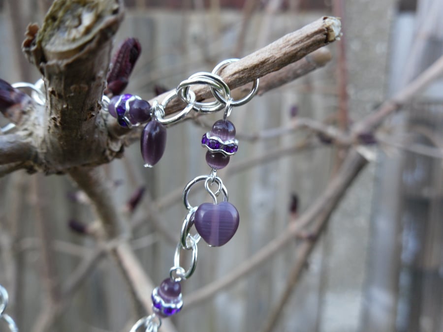 Purple Bead and Heart Bracelet