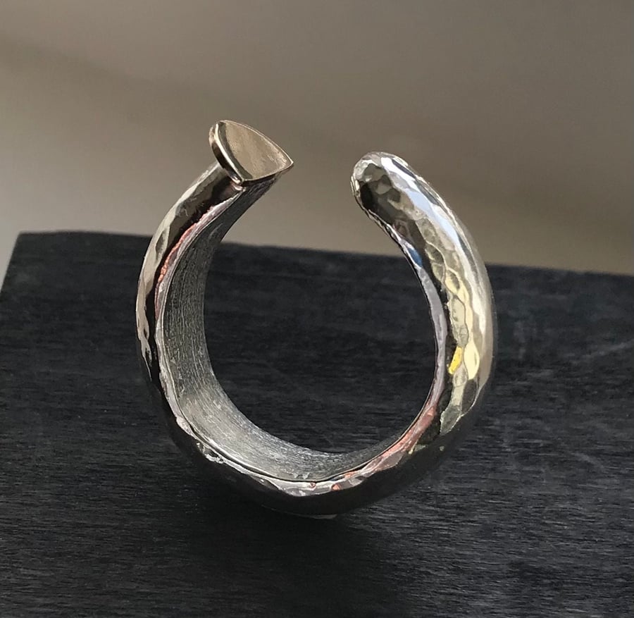 Adjustable Sterling Silver and Gold Cast Ring 