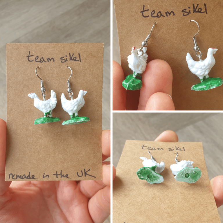 Chicken Earrings - Upcycled Vintage Toys