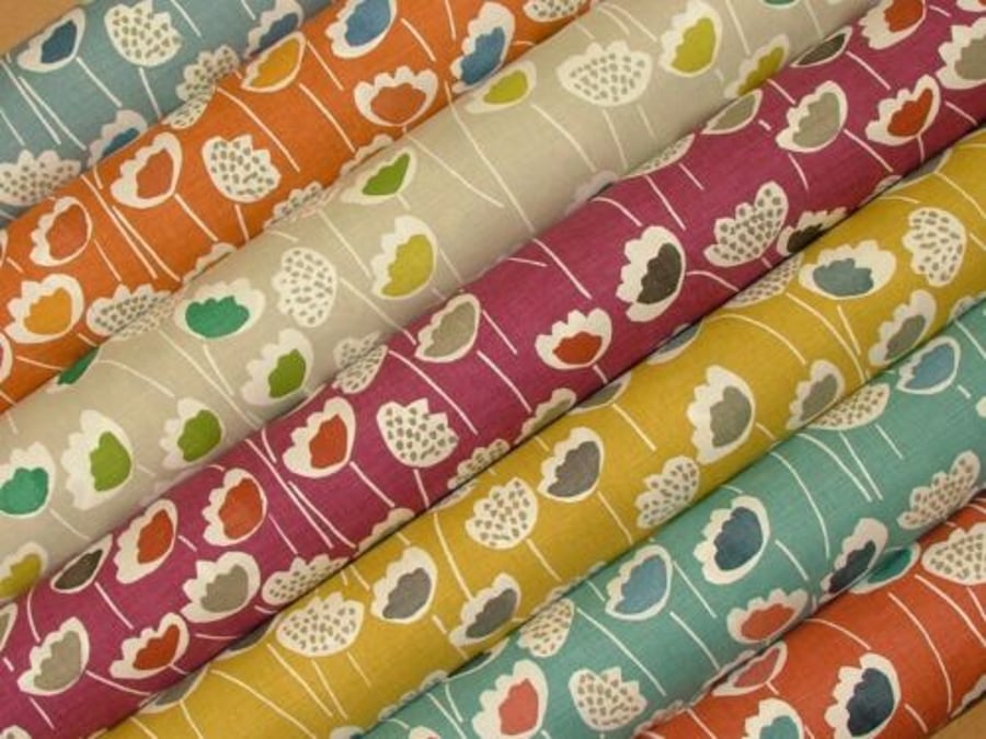 Scandi Flower Tablecloth. Cotton. Many Colours . 100 to 400 x 135cm 