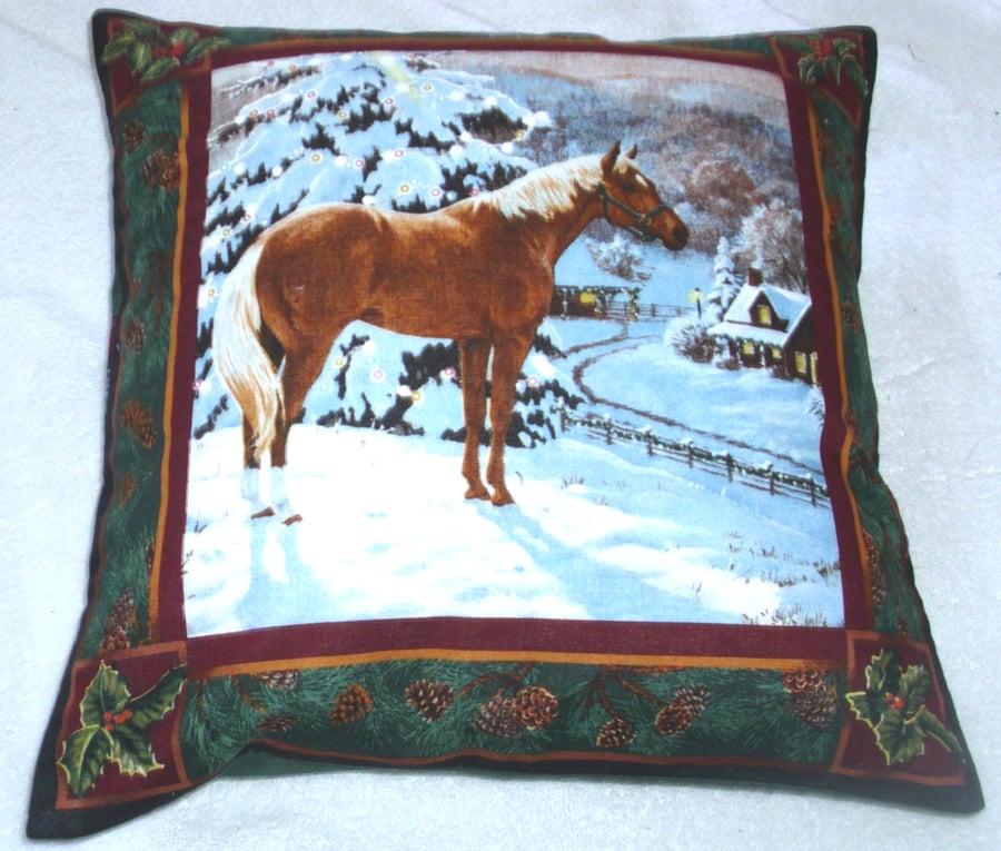 Winter in the Countryside with a horse on a hill cushion 