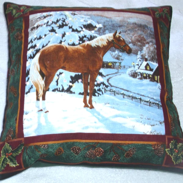 Winter in the Countryside with a horse on a hill cushion 