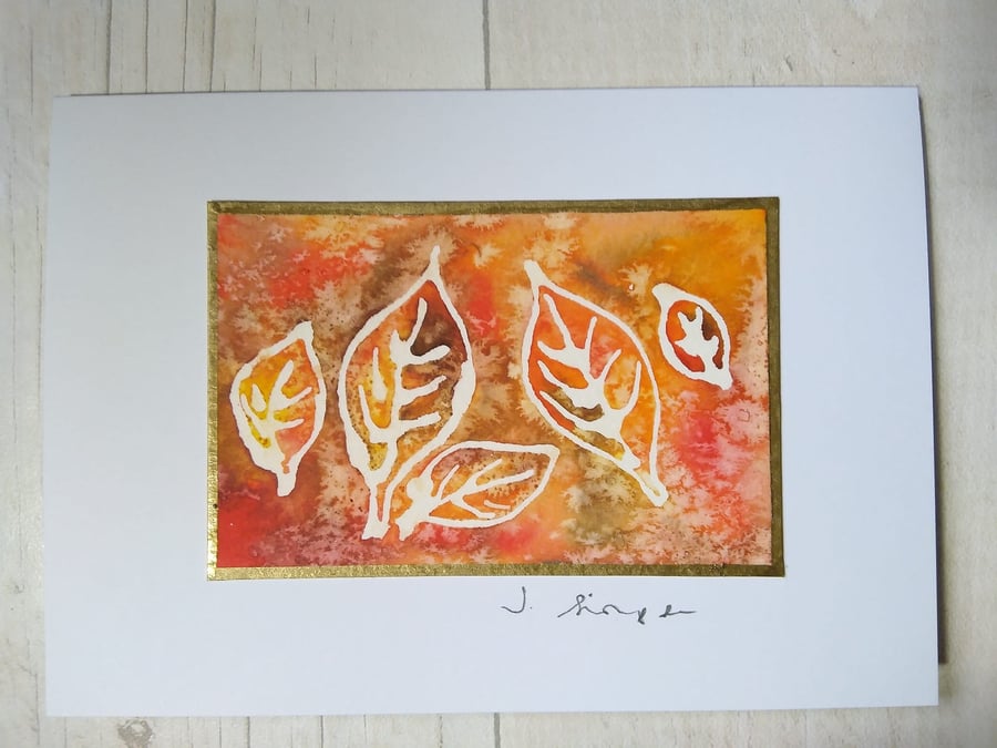 Hand painted watercolour card. Leaves, greetings card, Birthday card,