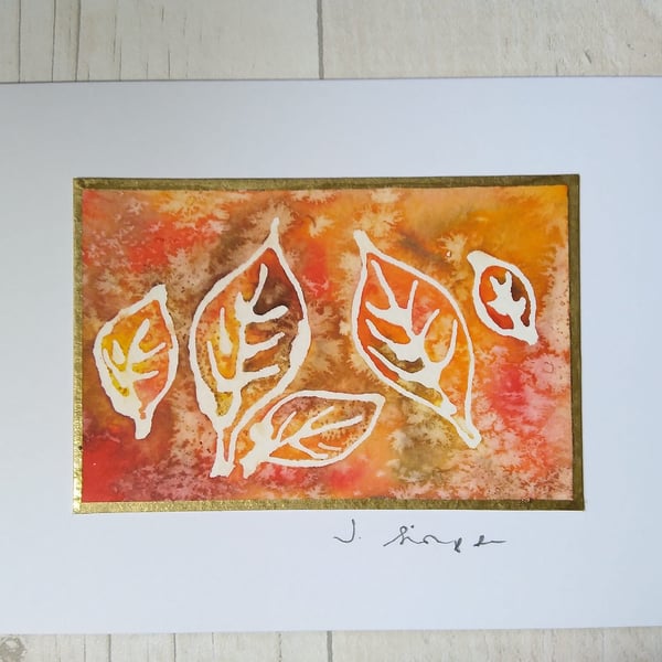 Hand painted watercolour card. Leaves, greetings card, Birthday card,