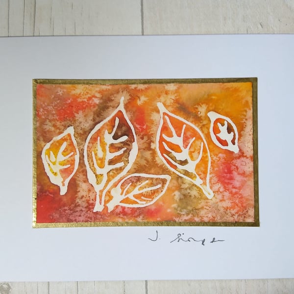 Hand painted watercolour card. Leaves, greetings card, Birthday card,