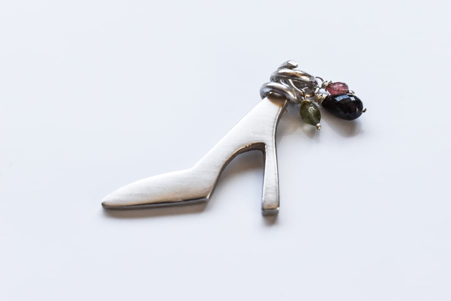 Sterling Silver Shoe Pendant With Tourmaline Gemstone 