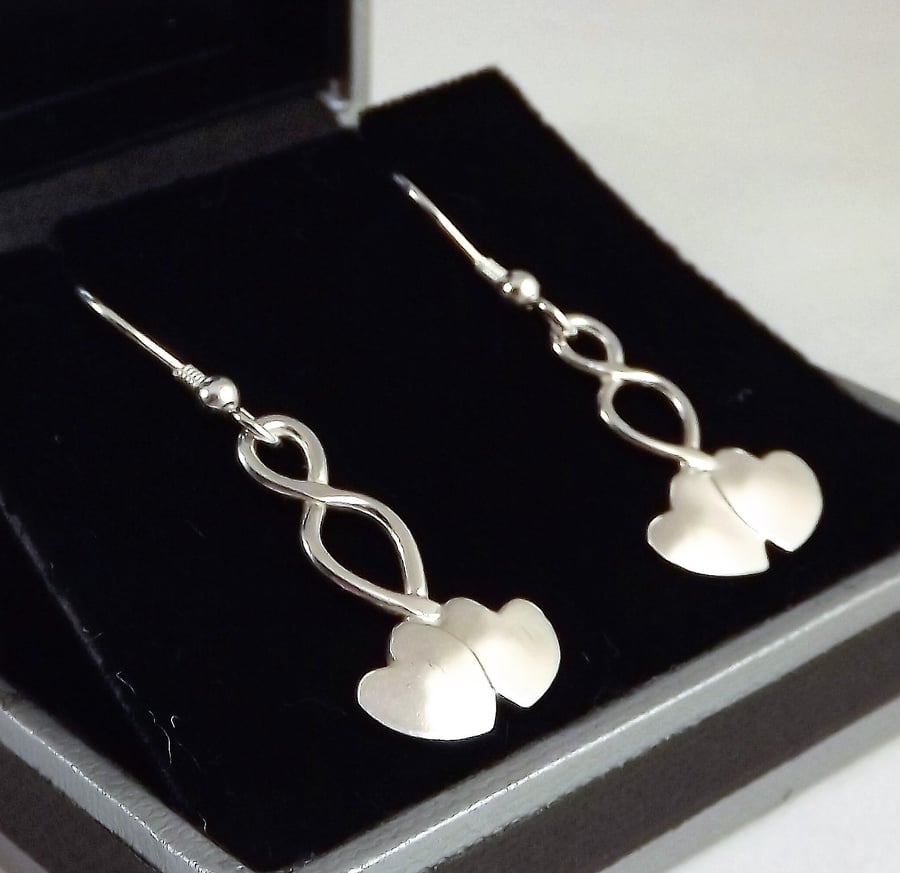 Double Heart Earrings, Silver Celtic Jewellery, Welsh Love Gift for Her