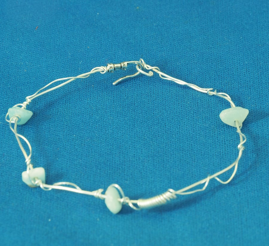 Silver and Aventurine Wire Bracelet