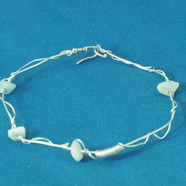 Silver and Aventurine Wire Bracelet