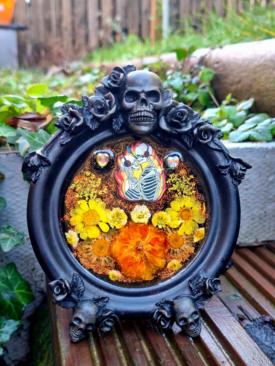 Gothic upcycled resin photo frame Valloween Valentines music love Emo Punk