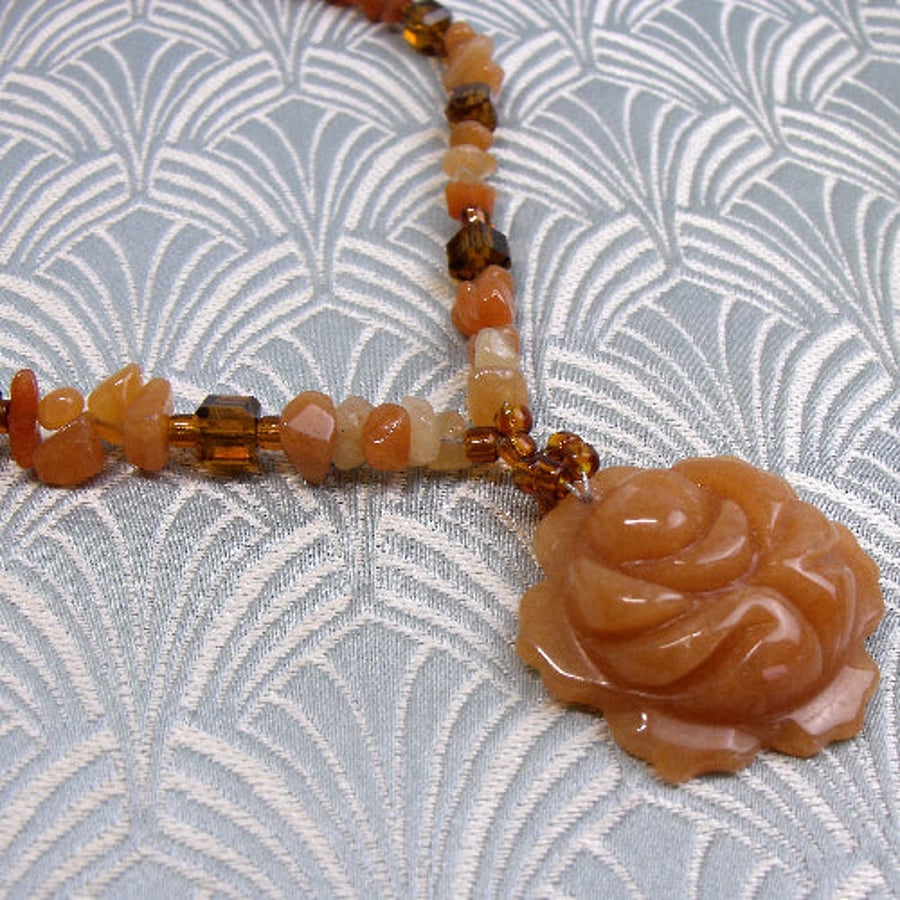 Red Aventurine Necklace, Orange Flower Necklace, Orange Necklace spsA37