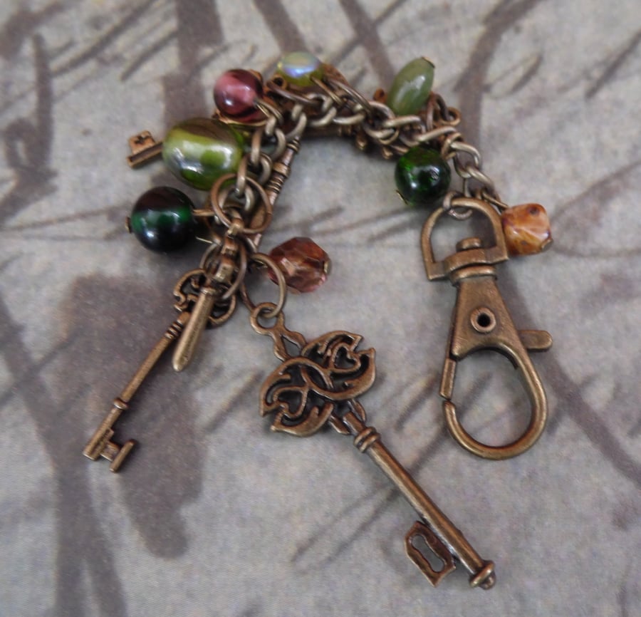 Steampunk Victorian key bag charm