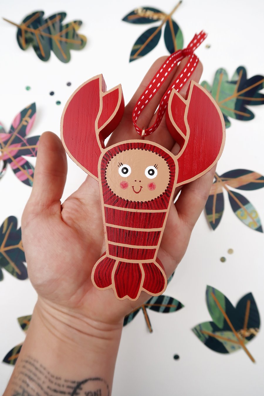 Lobster hanging ornament, shellfish decoration, sea theme Christmas decor.
