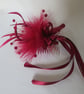 Burgundy Wine Feather & Pearl Ribbon Trail Regency Fascinator Comb Headpiece - Image 2
