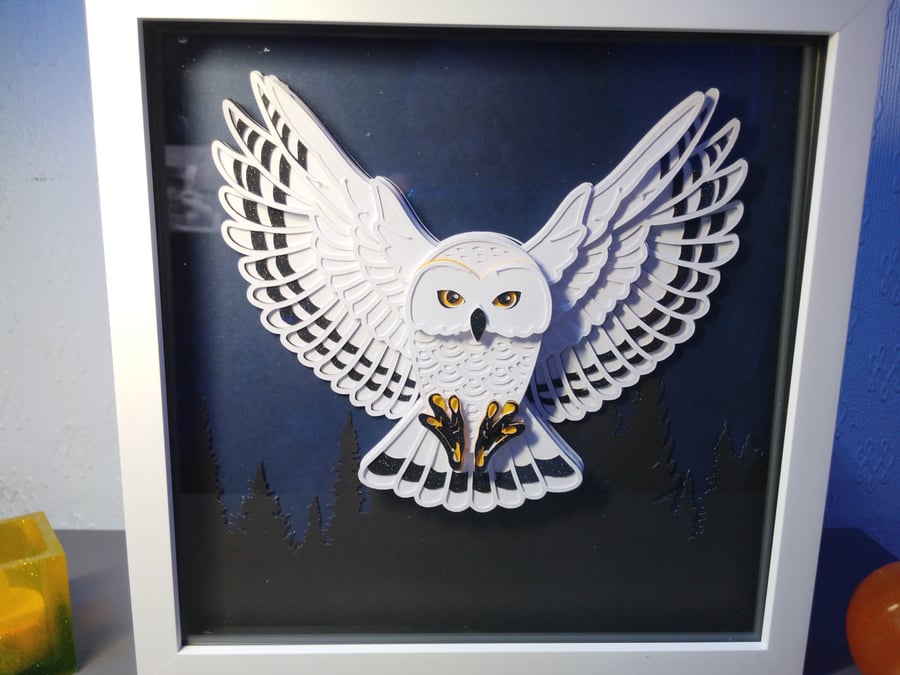 Snowy Owl, wall art, Shadow Box, Made in Scotland