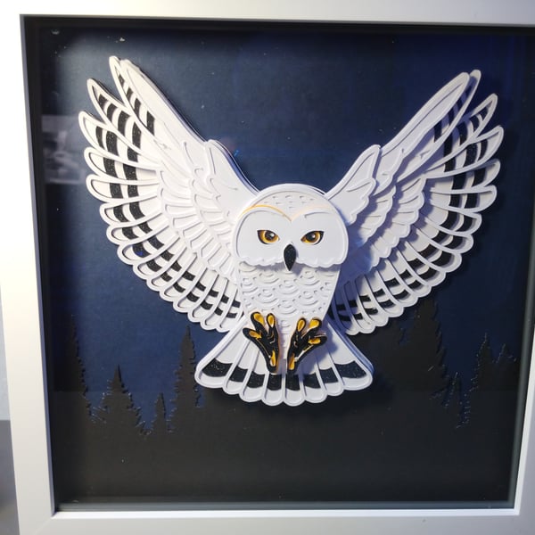 Snowy Owl, wall art, Shadow Box, Made in Scotland