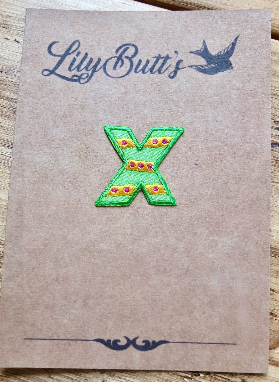 Brand New Iron on Embroidered Letter X Patch 33mm x 33mm