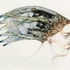 Black Bear Headdress. Woman profile with woodland headgear Original art.