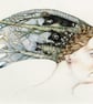 Black Bear Headdress. Woman profile with woodland headgear Original art.