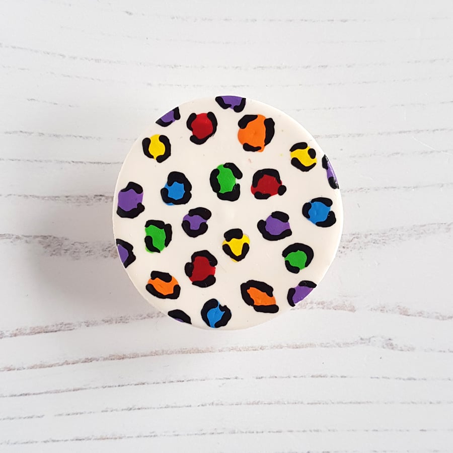 Animal print pattern bright Rainbow colours magnetic needle minder, polymer clay