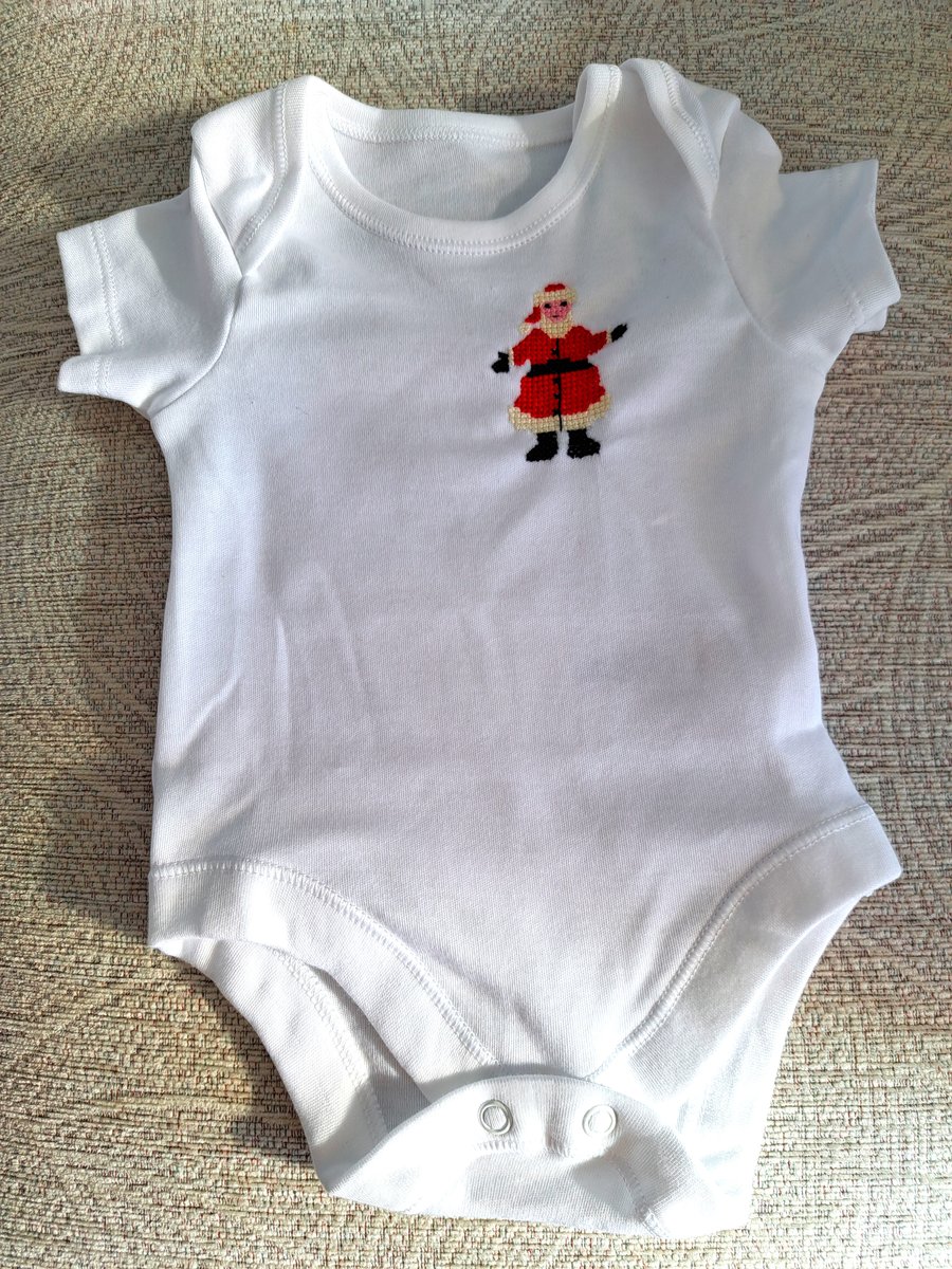 Father Christmas, baby vest, age 0-3 months, hand embroidered