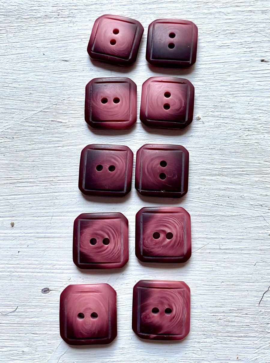 10 dark pink and burgundy square buttons 