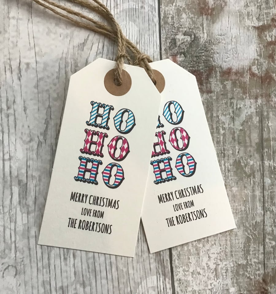 Christmas Gift Tags HO HO HO Personalised set of 10
