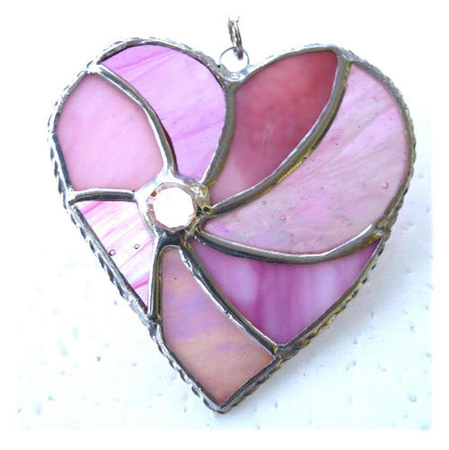 Pink Swirl Heart Stained Glass Suncatcher 085