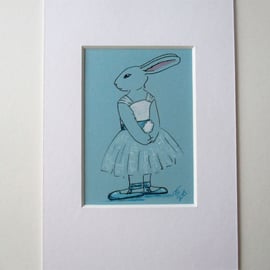 ACEO Bunny Rabbit Ballerina Ballet Dancing Bunny Rabbit Original Painting Degas