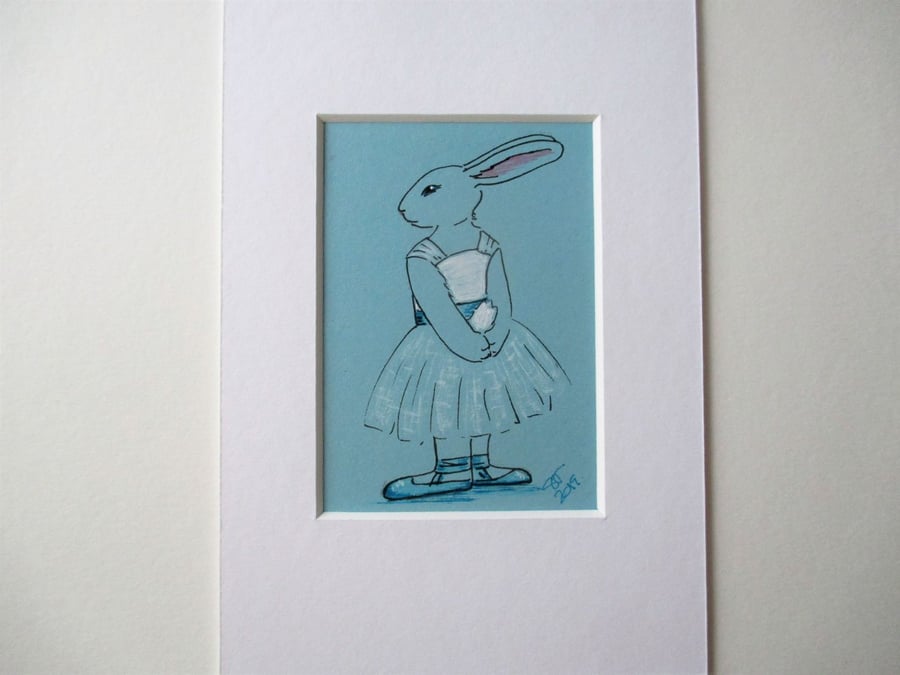 ACEO Bunny Rabbit Ballerina Ballet Dancing Bunny Rabbit Original Painting Degas