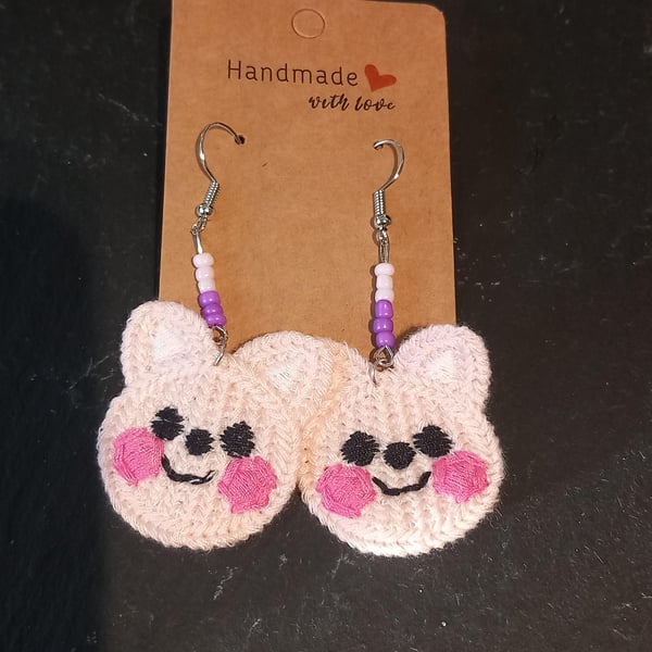 Pig crochet Earrings crochet stainless steel dangly earrings OOAK
