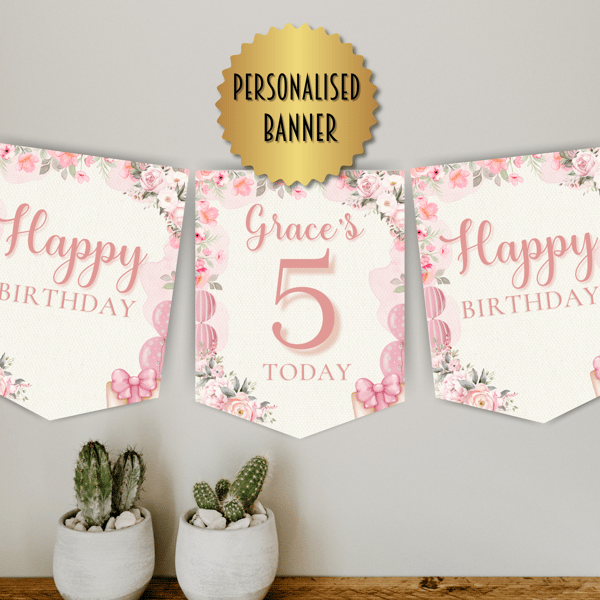 Personalised birthday banner bunting party decorations princess
