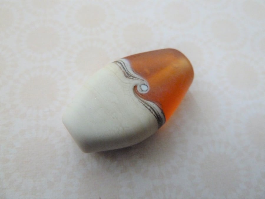 lampwork glass amber and ivory beach focal bead