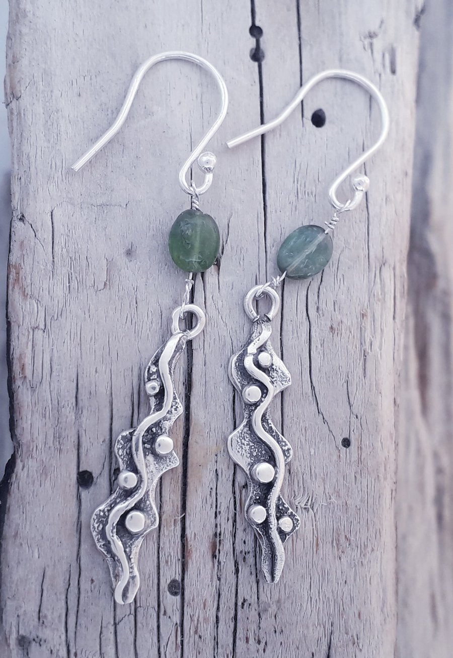 Seaweed Drop Earrings with Tourmaline Pebble bead