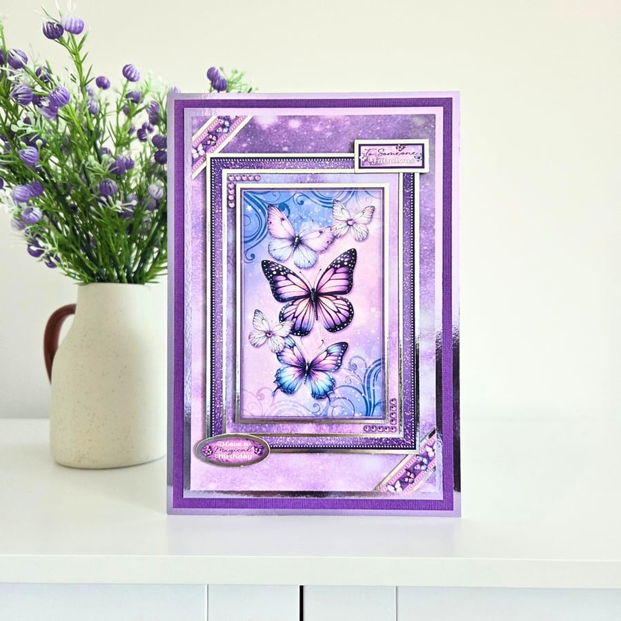 Butterfly Birthday Card For Her, In Purples & Lilacs