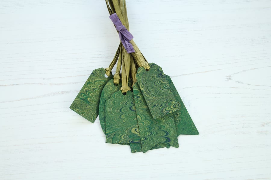 Green gold Marbled paper gift tags mixed shapes pack