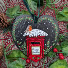 Robin and Post Box hand-painted slate heart