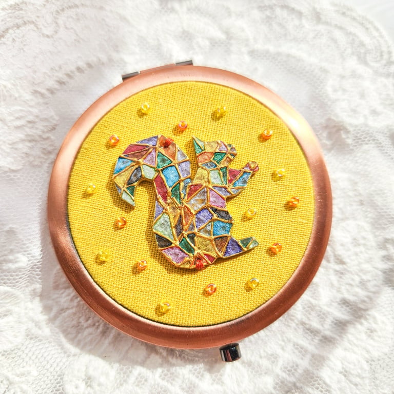Mosaic Squirrel Double-sided Pocket Mirror